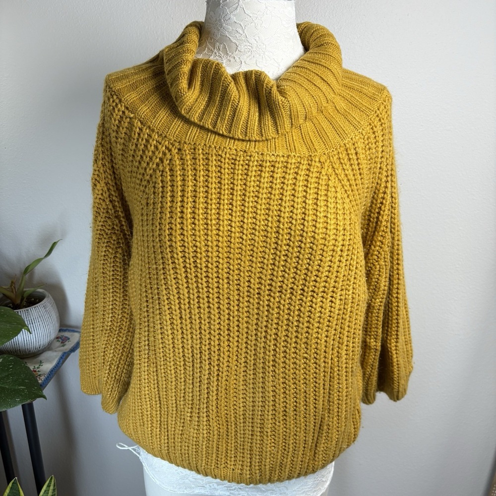 Blush Women S/M Gold Sweater Cowl Neck Chunky Knit Gorpcore Acrylic